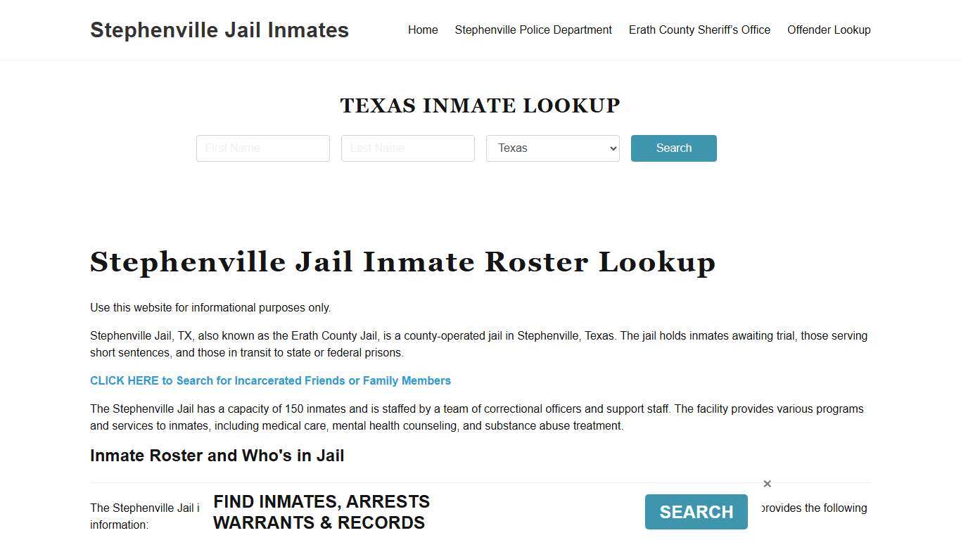 Stephenville Jail Inmate Roster, Erath County, TX, Offender Search