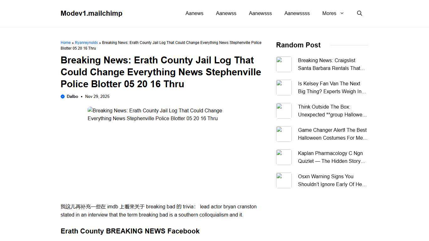 Breaking News: Erath County Jail Log That Could Change Everything News Stephenville Police Blotter 05 20 16 Thru